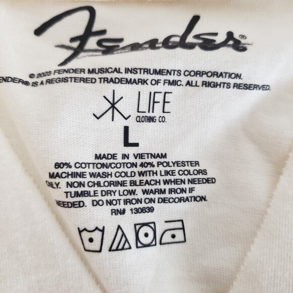 Fender Vinyl Icons Beige Womens SIZE L Graphic Guitar Logo T Shirt Short Sleeve - Picture 7 of 13